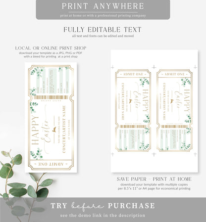 Ferras Green | Printable Easter Concert Gift Voucher Template