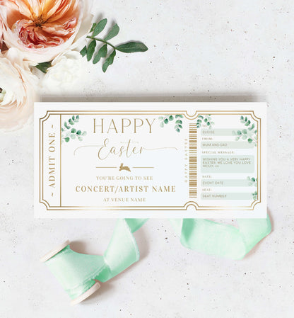 Easter Concert Ticket Gift Voucher Template, Alternative Easter Gift, Non-Chocolate Easter Gift, Fully Custom Printable Gift Certificate, Music Show Ticket Easter Present, Ferras Green