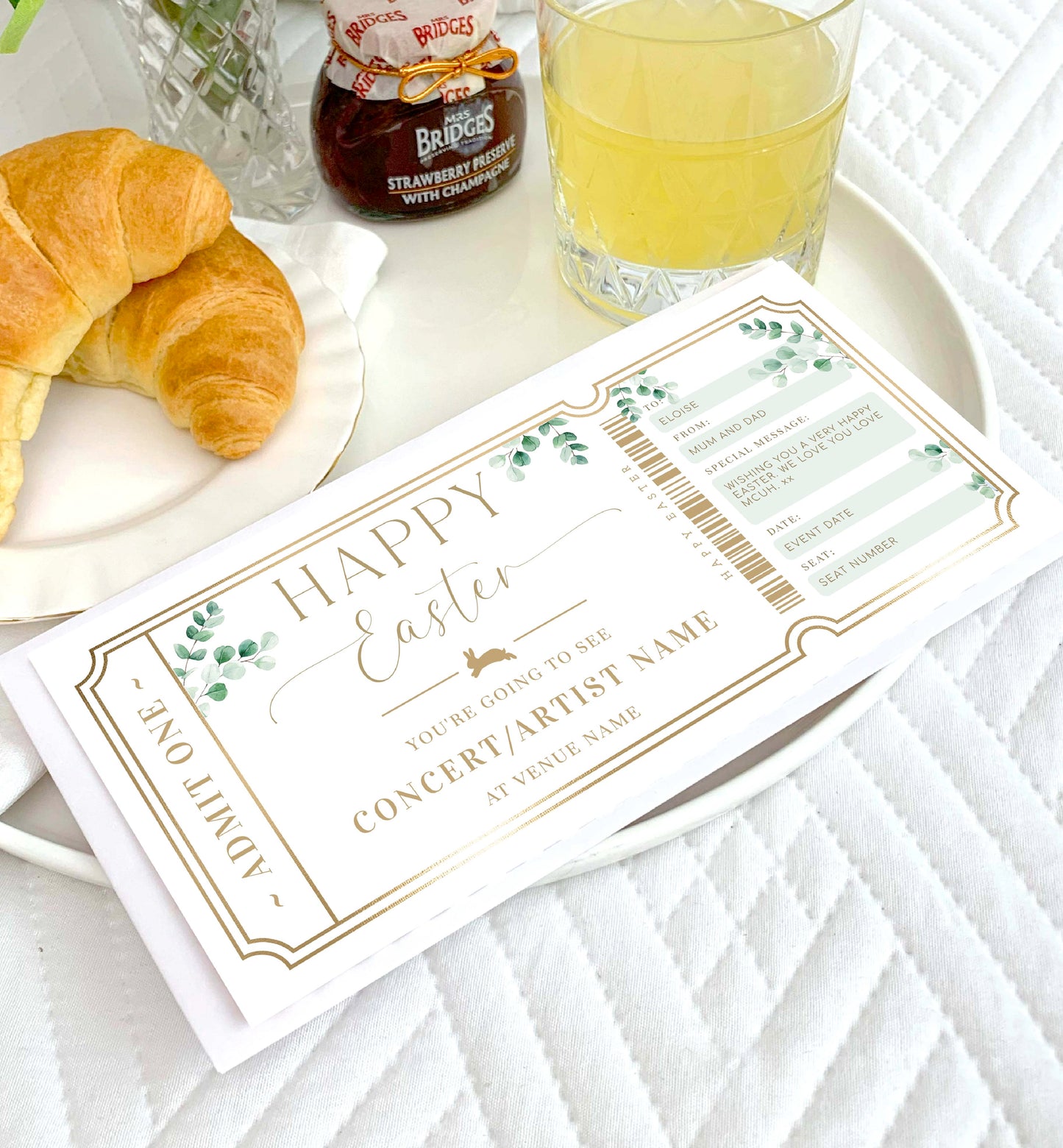 Easter Concert Ticket Gift Voucher Template, Alternative Easter Gift, Non-Chocolate Easter Gift, Fully Custom Printable Gift Certificate, Music Show Ticket Easter Present, Ferras Green