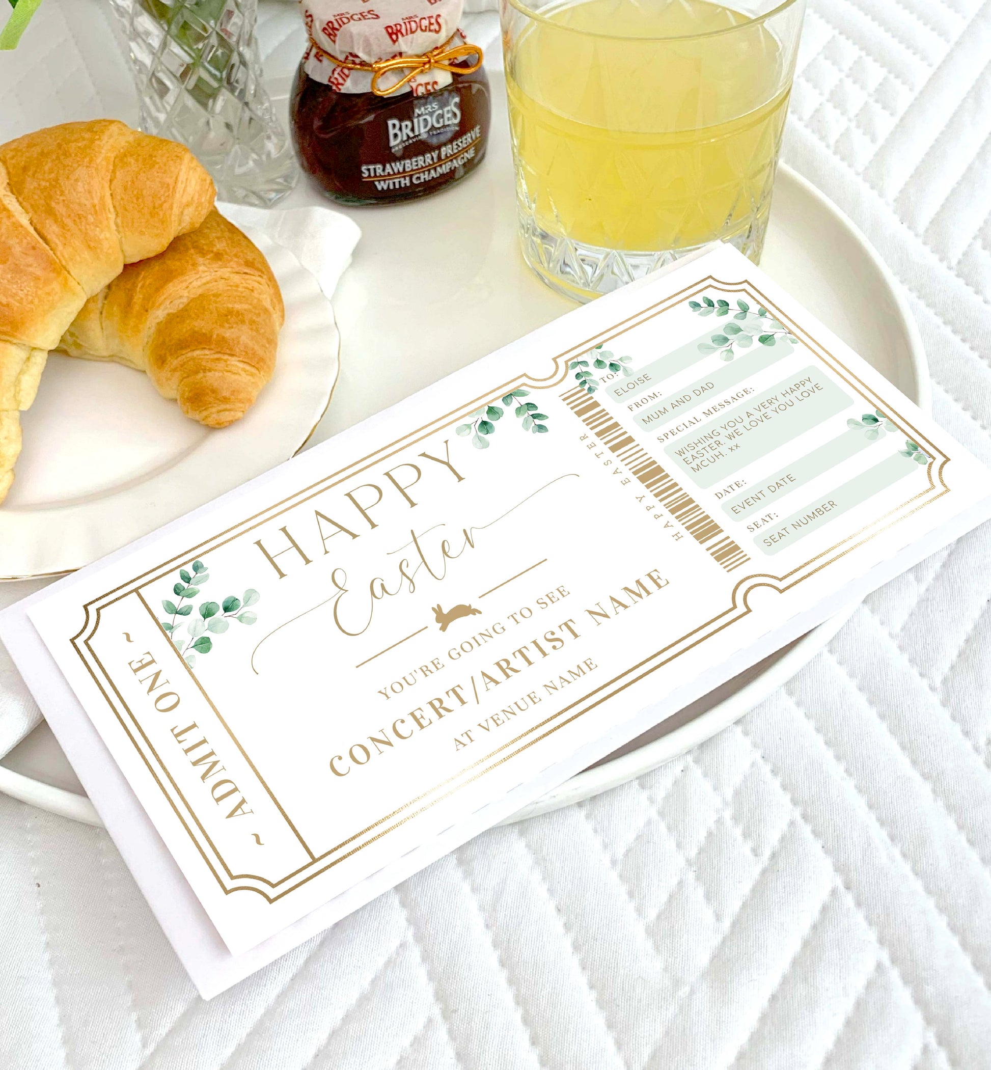 Easter Concert Ticket Gift Voucher Template, Alternative Easter Gift, Non-Chocolate Easter Gift, Fully Custom Printable Gift Certificate, Music Show Ticket Easter Present, Ferras Green