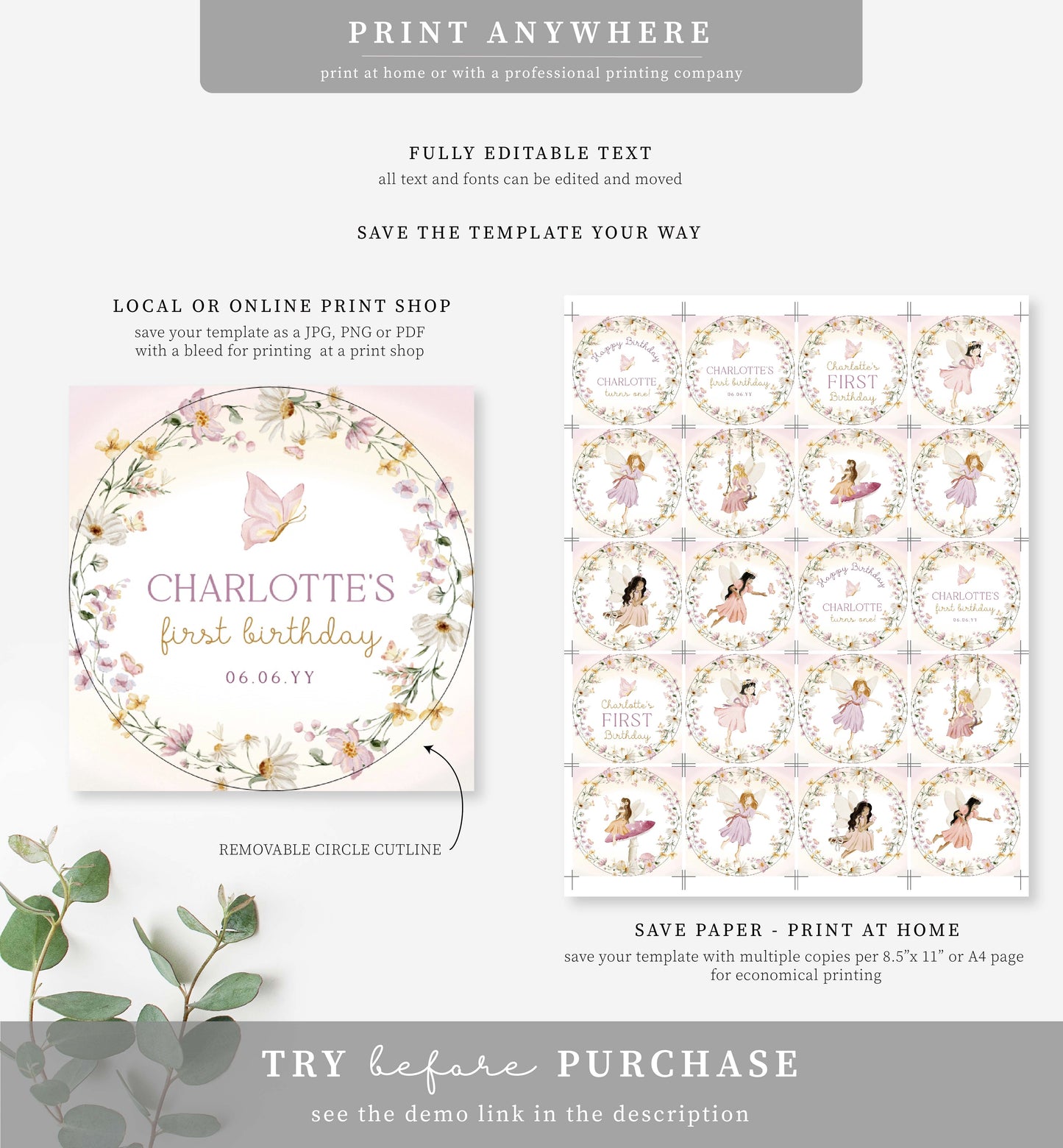Fairy Multi | Printable Cupcake Topper Template