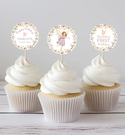 Printable Fairy Birthday Cupcake Toppers, Fairy Princess Cake Toppers, Girl First Birthday Table Decor, Fairy Garden Tea Party, Mushroom Toadstool