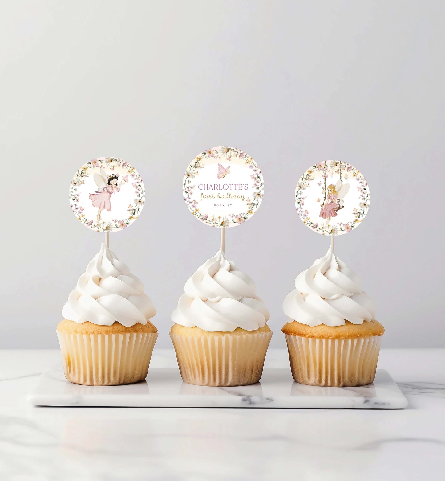 Printable Fairy Birthday Cupcake Toppers, Fairy Princess Cake Toppers, Girl First Birthday Table Decor, Fairy Garden Tea Party, Mushroom Toadstool
