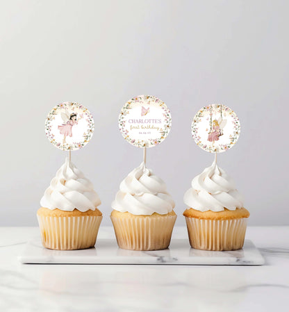Printable Fairy Birthday Cupcake Toppers, Fairy Princess Cake Toppers, Girl First Birthday Table Decor, Fairy Garden Tea Party, Mushroom Toadstool
