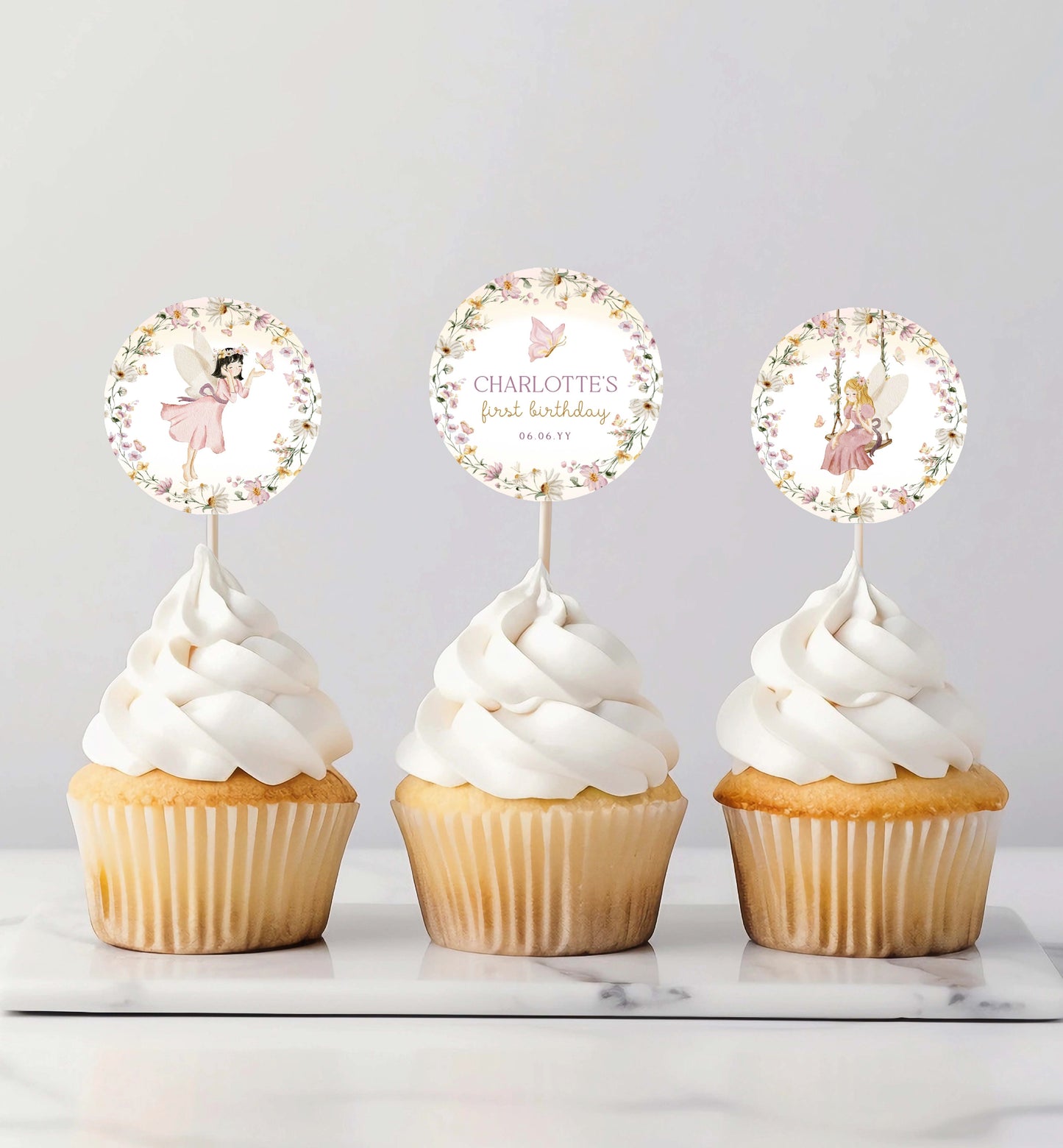 Printable Fairy Birthday Cupcake Toppers, Fairy Princess Cake Toppers, Girl First Birthday Table Decor, Fairy Garden Tea Party, Mushroom Toadstool