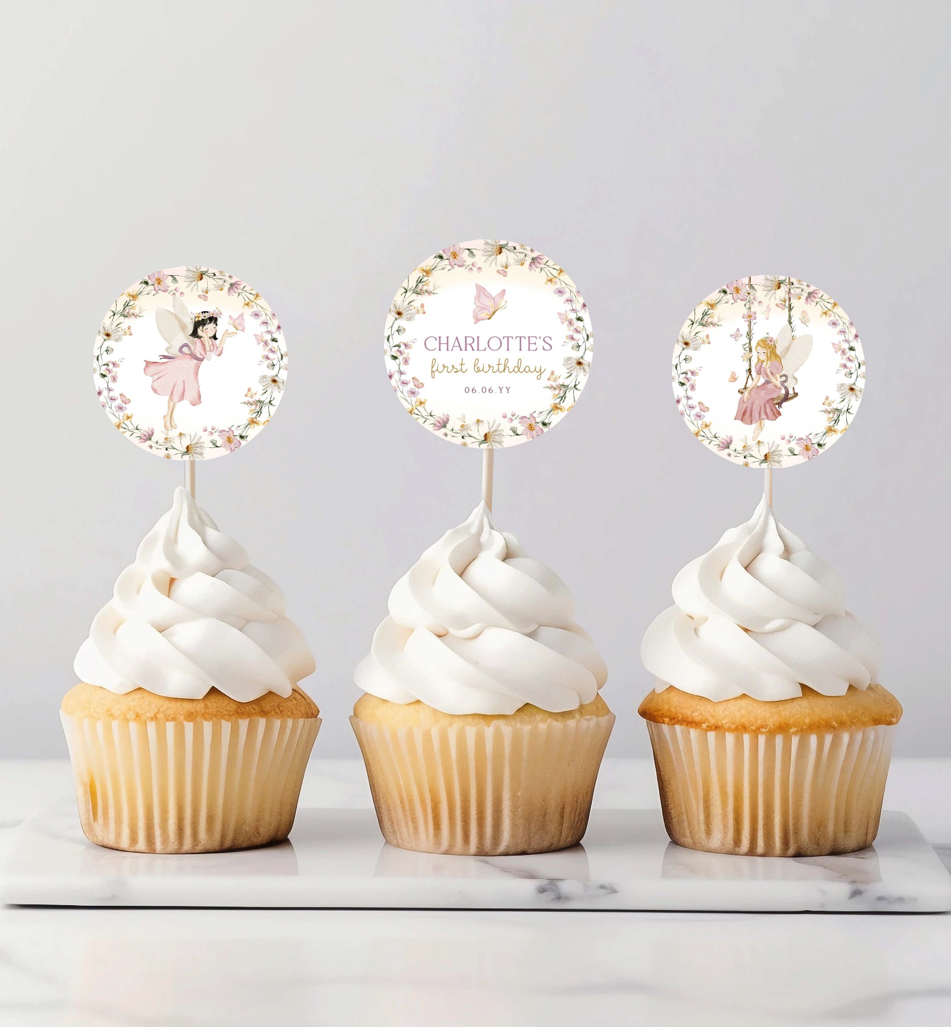 Printable Fairy Birthday Cupcake Toppers, Fairy Princess Cake Toppers, Girl First Birthday Table Decor, Fairy Garden Tea Party, Mushroom Toadstool