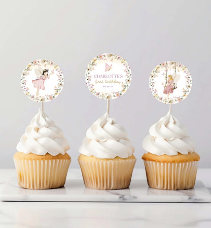 Printable Fairy Birthday Cupcake Toppers, Fairy Princess Cake Toppers, Girl First Birthday Table Decor, Fairy Garden Tea Party, Mushroom Toadstool