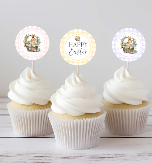 Printable Easter Cupcake Toppers, Happy Easter Cake Toppers, Easter Decor, Easter Bunny Cupcake Toppers, Canapé Flags, Toothpick Flags