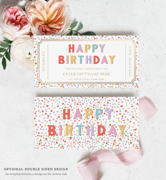 Dot Multi | Printable Birthday Gift Voucher Template – Black Bow Studio