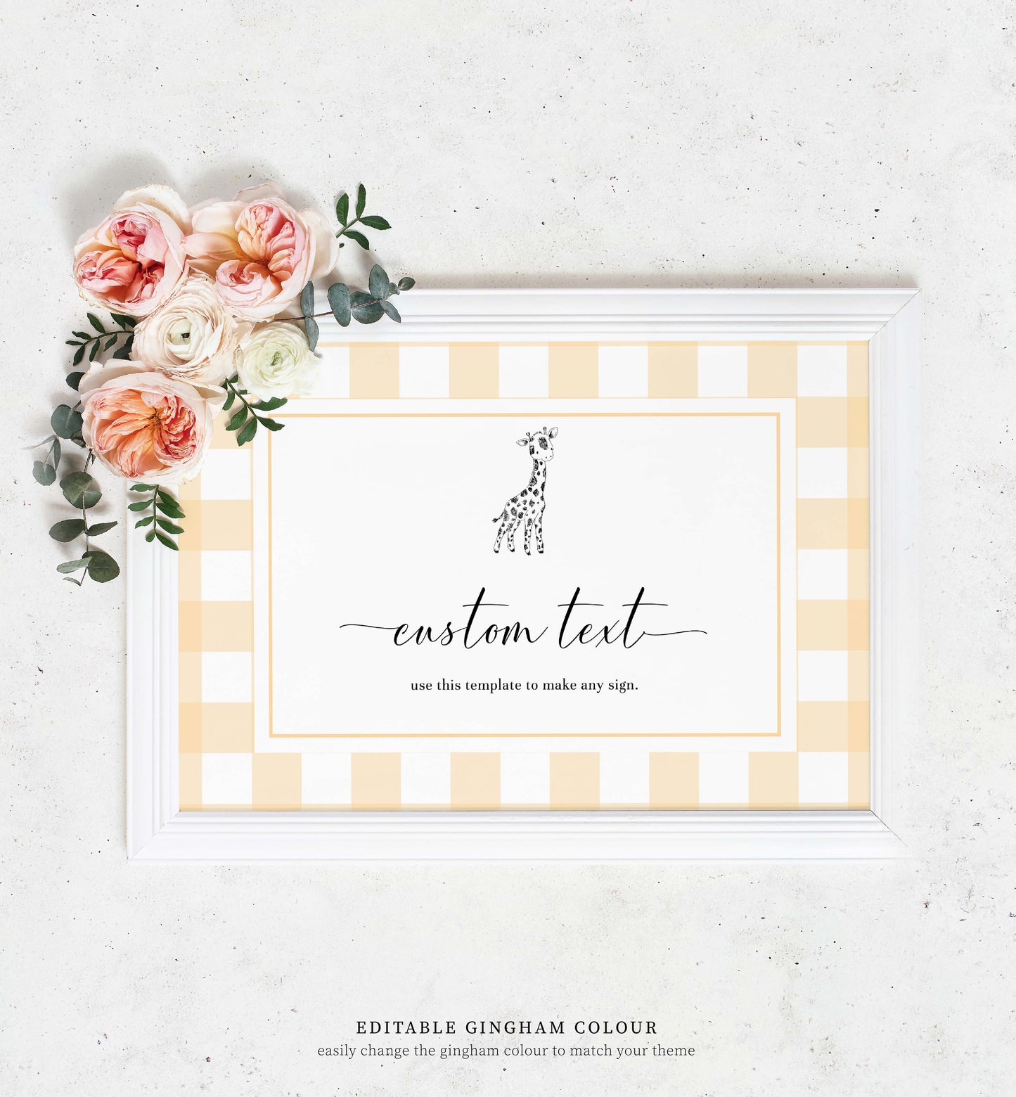 Gingham Blue Giraffe | Printable Custom Text Sign Template