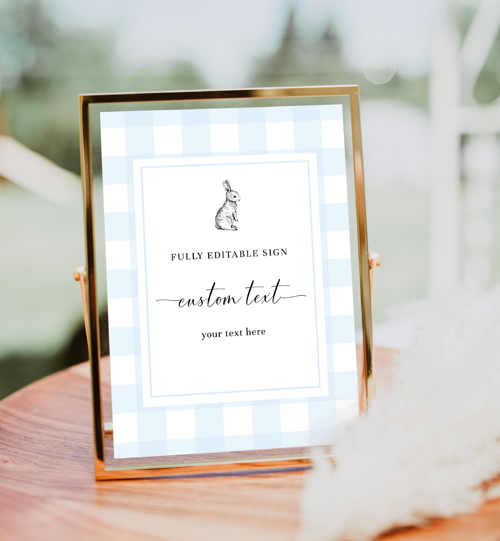 Printable Custom Text Sign, Blue Gingham, Bunny Rabbit, Boy Baby Shower Sign, Editable Printable Sign, Birthday Custom Sign
