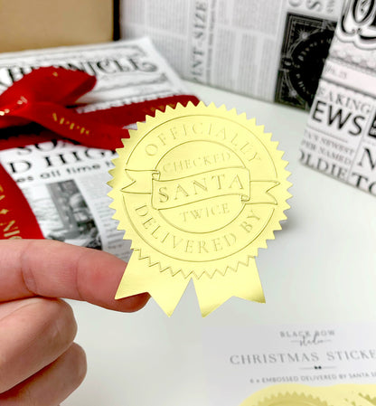 Delivered By Santa Gold Christmas Embossed Rosette Stickers | Set of 6