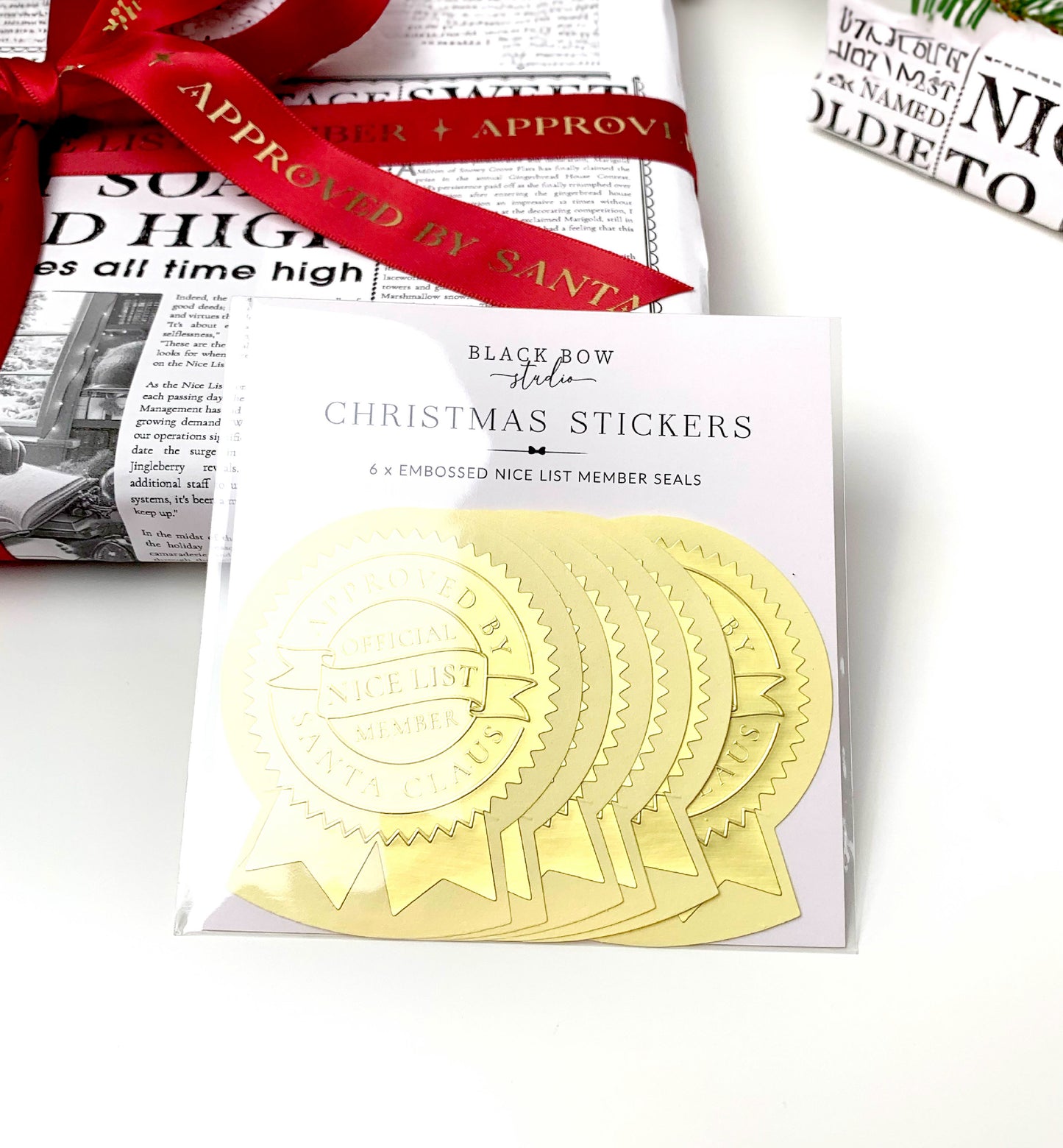 Delivered By Santa Gold Christmas Embossed Rosette Stickers | Set of 6