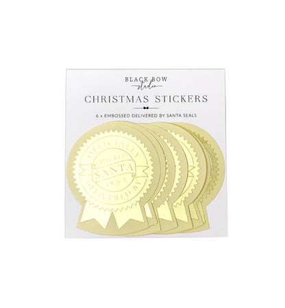 Delivered By Santa Gold Christmas Embossed Rosette Stickers | Set of 6