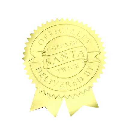 Delivered By Santa Gold Christmas Embossed Rosette Stickers | Set of 6