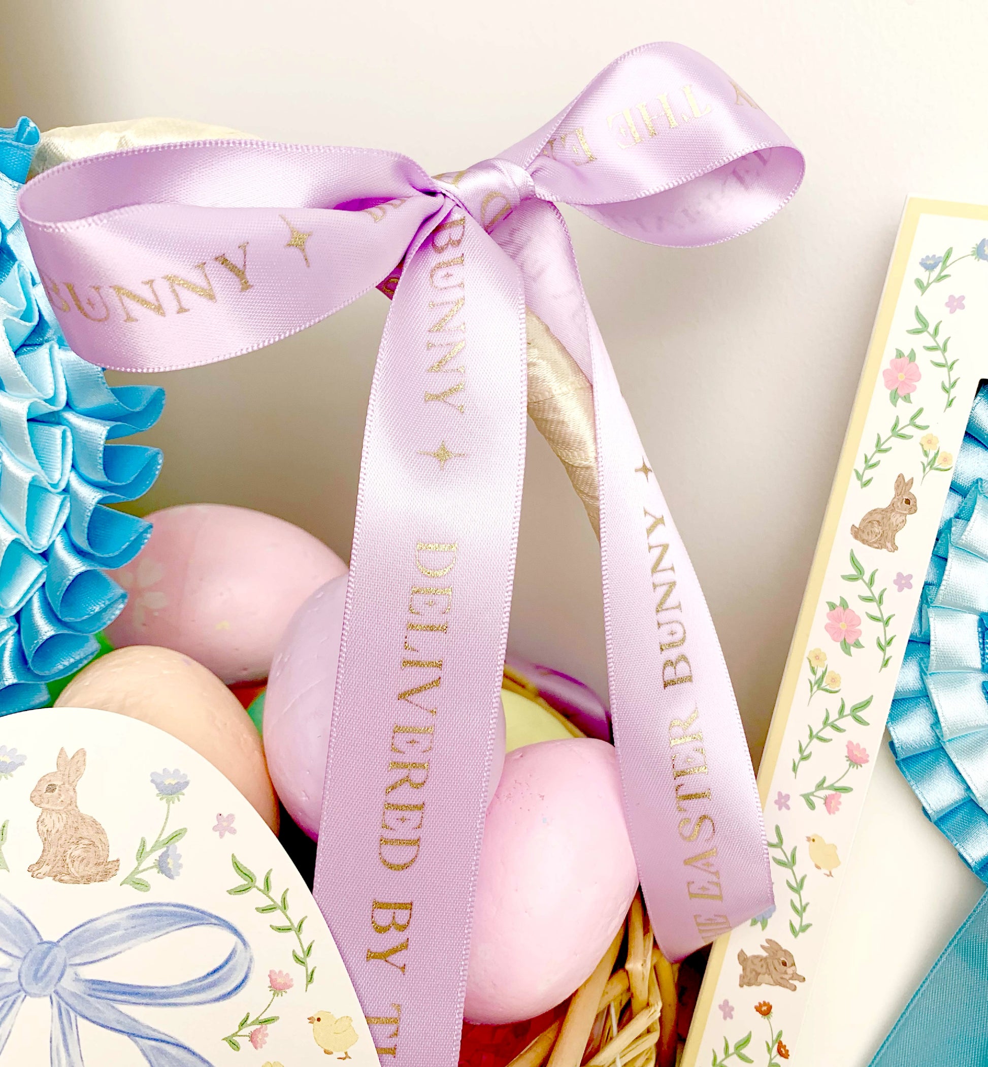 Delivered By The Easter Bunny Satin Ribbon, 25mm Wide Woven Edge Satin Ribbon, Easter Decorations Craft & Wrapping