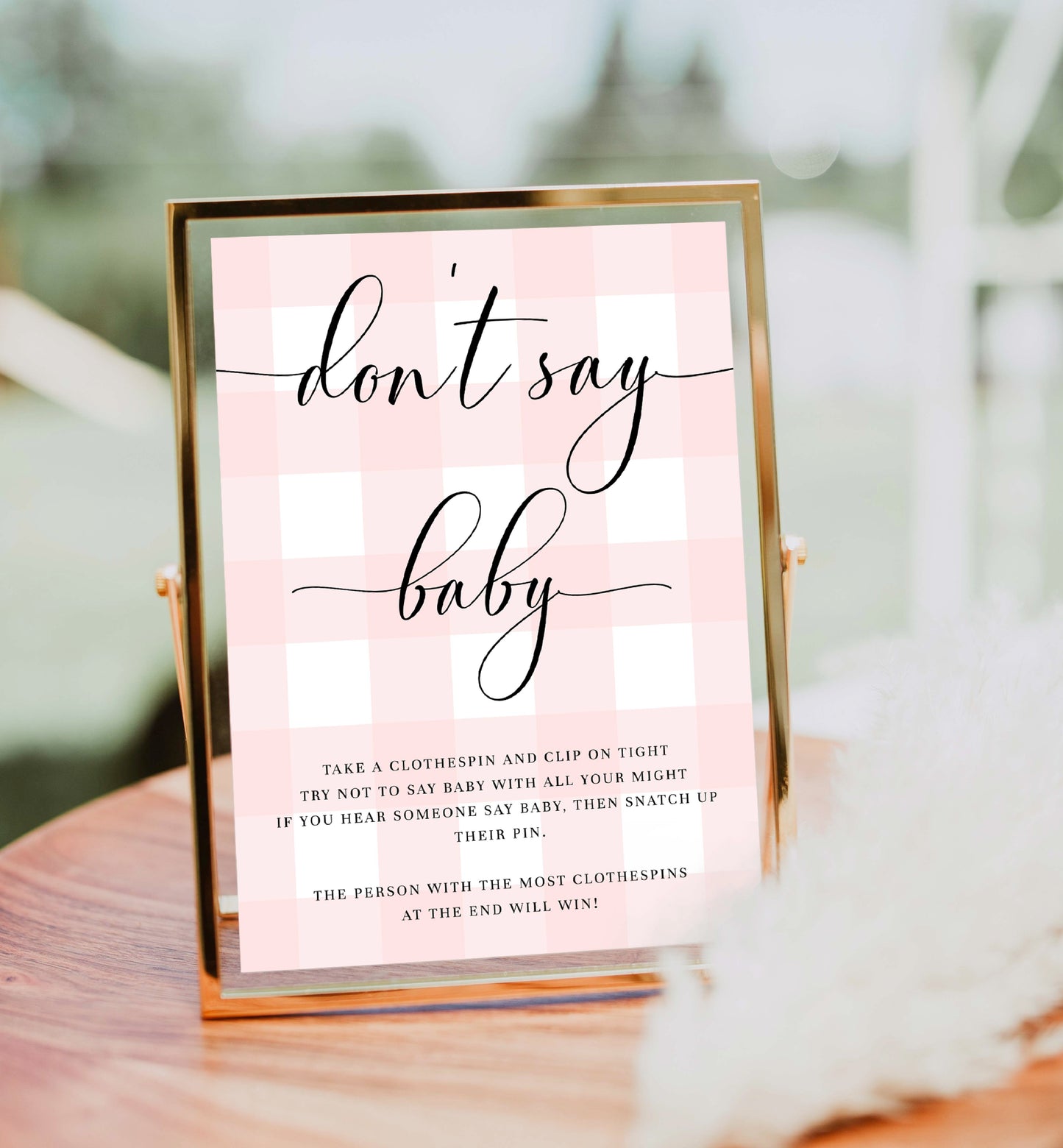 Gingham Pink | Printable Don't Say Baby Game Sign Template