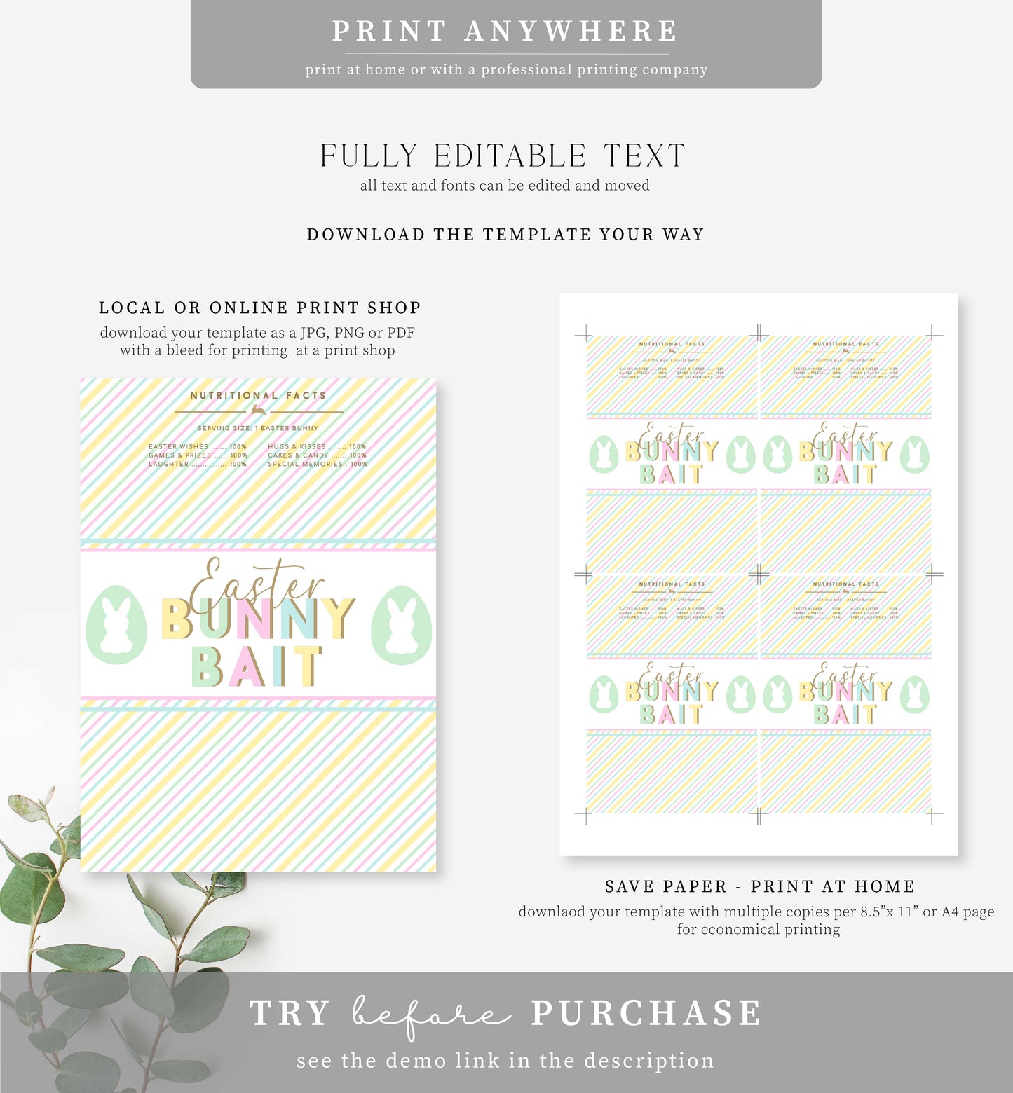 Stripe Pastel Multi | Printable Easter Bunny Bait Chocolate Wrapper Template