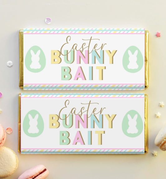 Printable Easter Bunny Bait Chocolate Wrapper Template, Editable Easter Egg Hunt Chocolate Wrapper, Multi Coloured Pastel Stripe