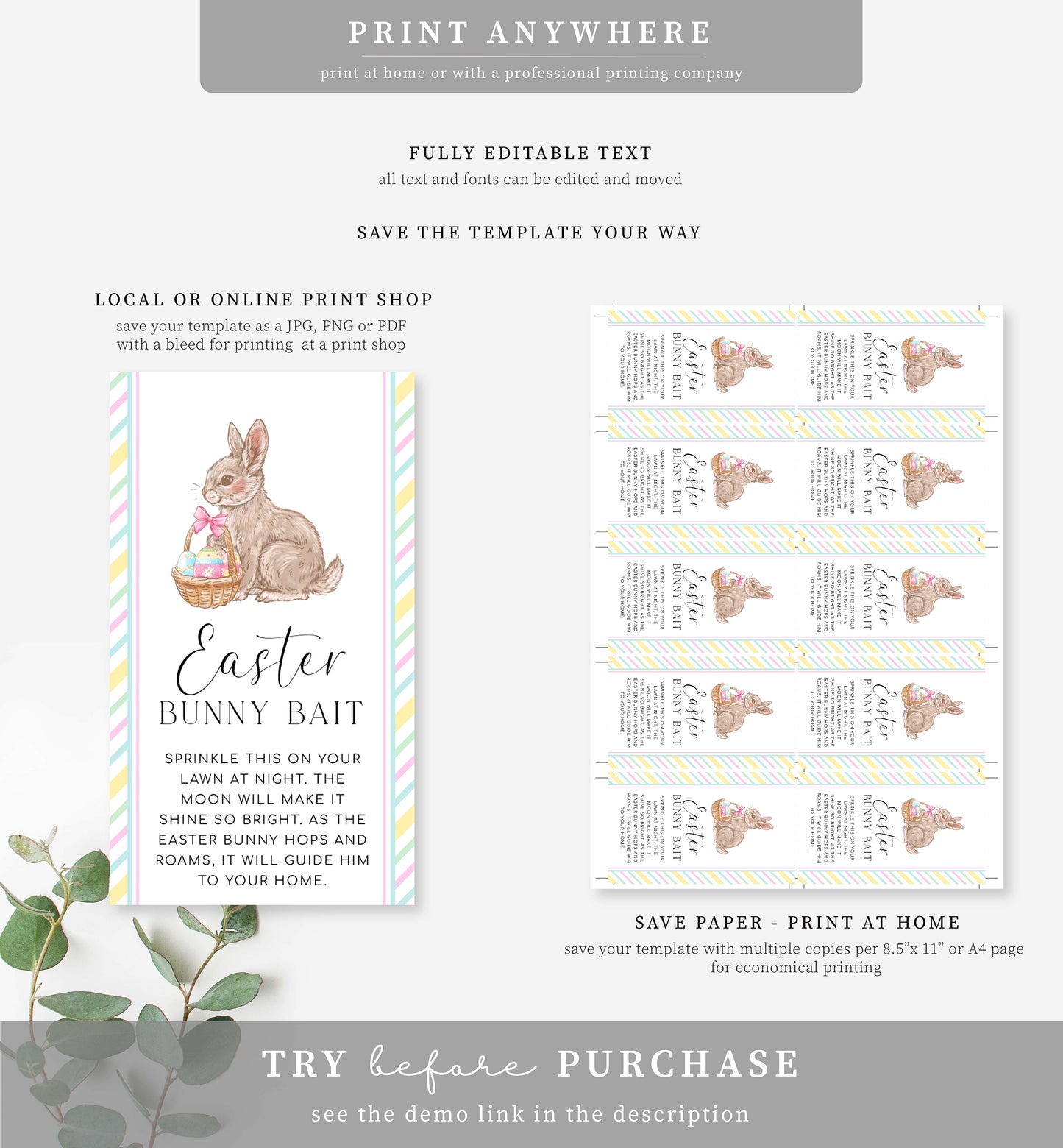 Easter Multi | Printable Easter Bunny Bait Tag Template