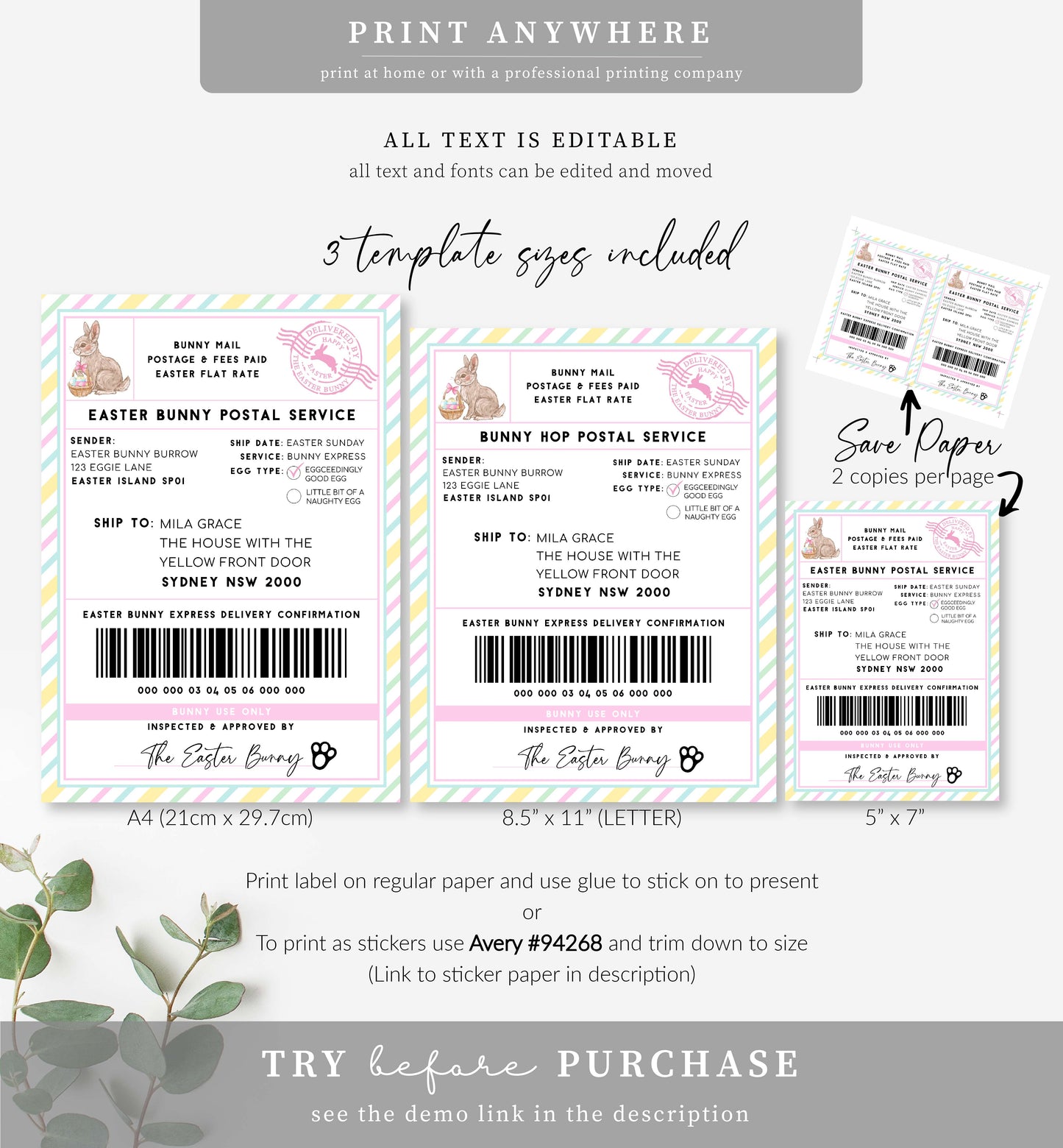 Easter Stripe | Printable Easter Shipping Label Template