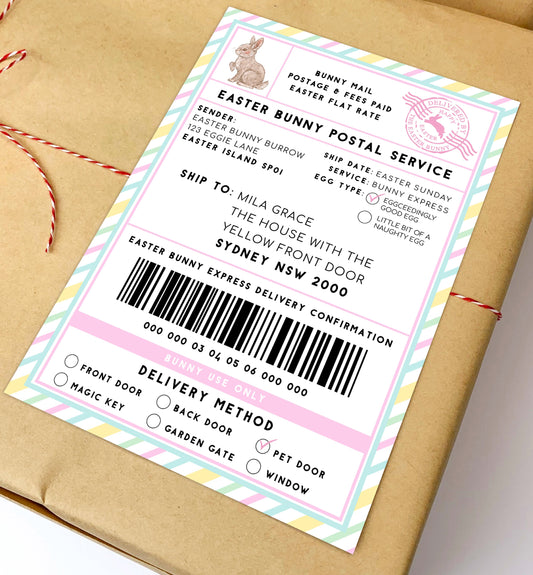 Printable Easter Bunny Shipping Label, Special Delivery Gift Tag, Easter Bunny Postal Label, Gift Tag, From The Easter Bunny Gift Tag