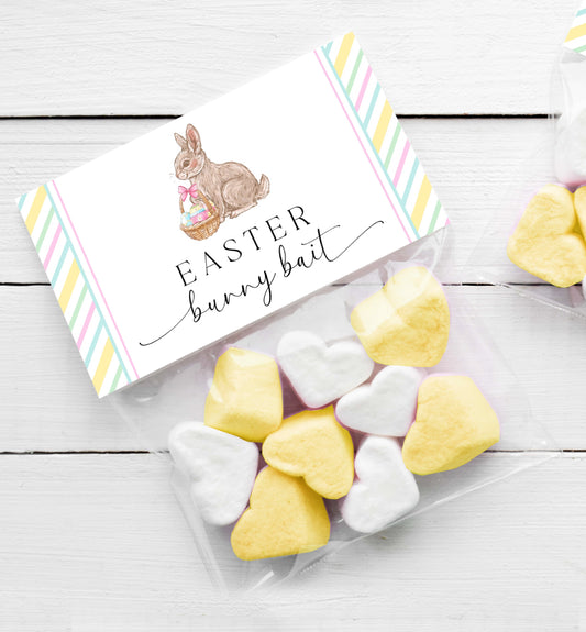 Printable Easter Bunny Bait Candy Bag Topper Template, Editable Easter Egg Hunt, Easter Bunny Candy Label, Rabbit Bait, Multi Stripe