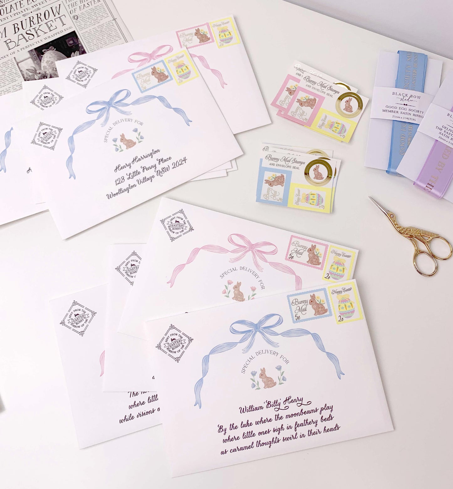 Personalised Letter From The Easter Bunny, Addressed Envelope and Bunny Mail Postage Stamps, Easter Basket Gift, Easter Present