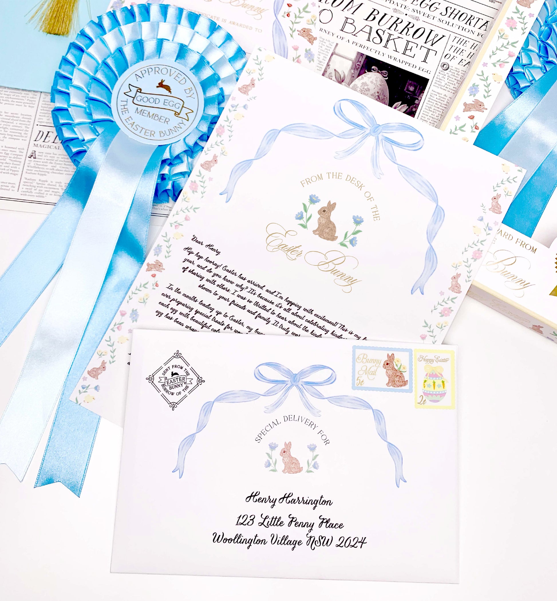 Personalised Letter From The Easter Bunny, Addressed Envelope and Bunny Mail Postage Stamps, Easter Basket Gift, Easter Present