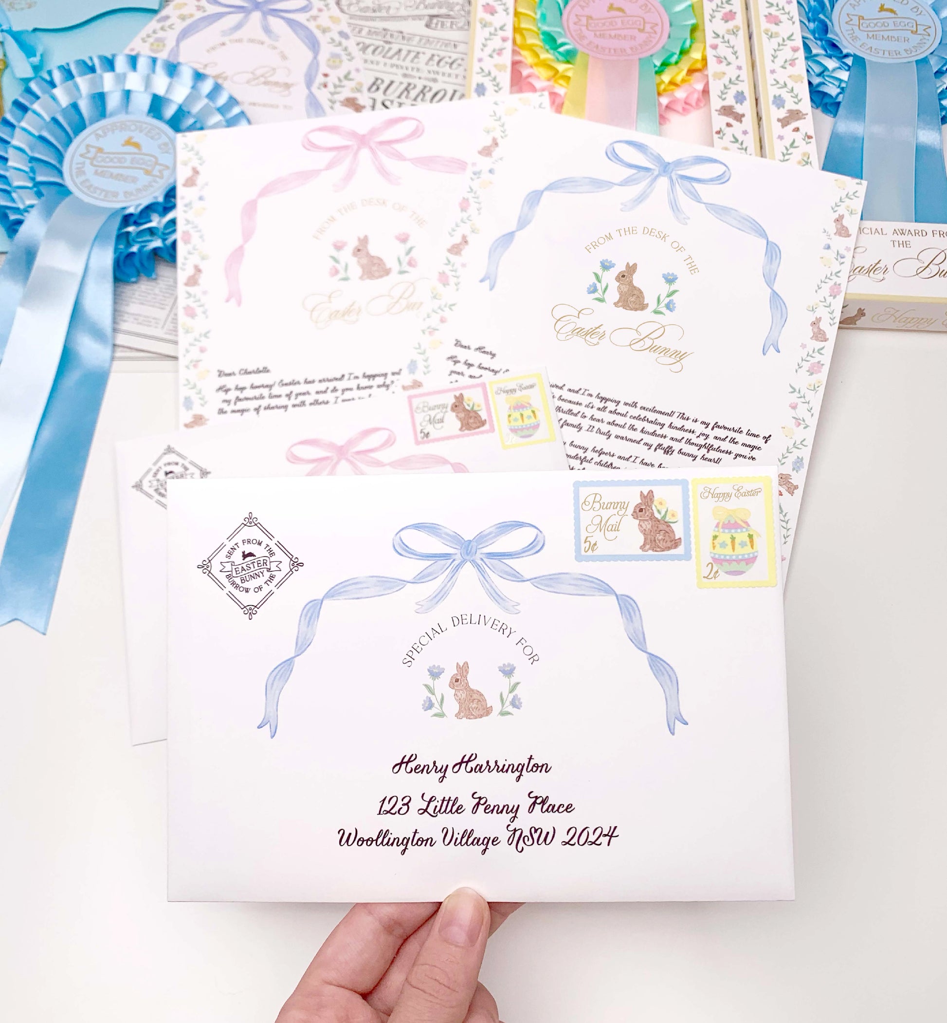 Personalised Letter From The Easter Bunny, Addressed Envelope and Bunny Mail Postage Stamps, Easter Basket Gift, Easter Present