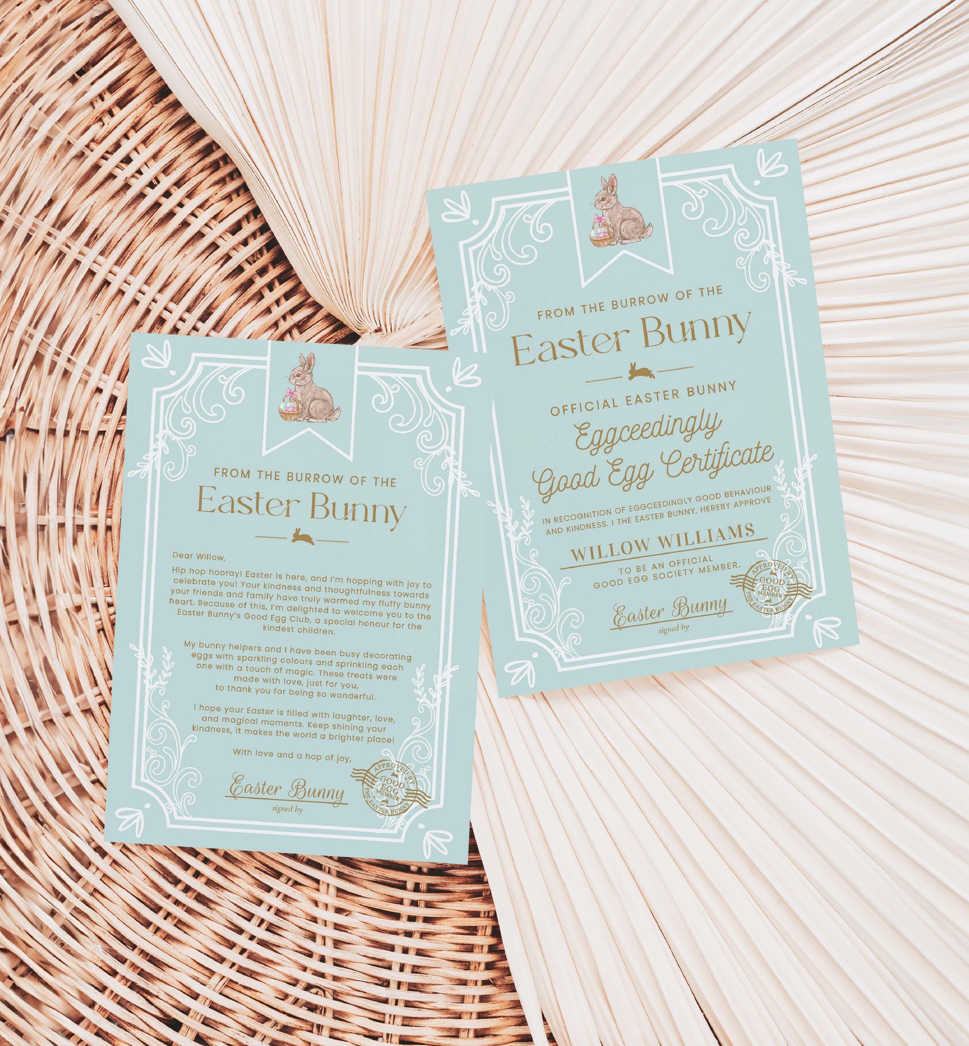 Printable Letter From The Easter Bunny and Easter Good Egg Member Certificate, Easter Bunny Eggcellent Award Certificate, Easter Kids Gift, Easter Bunny Letter