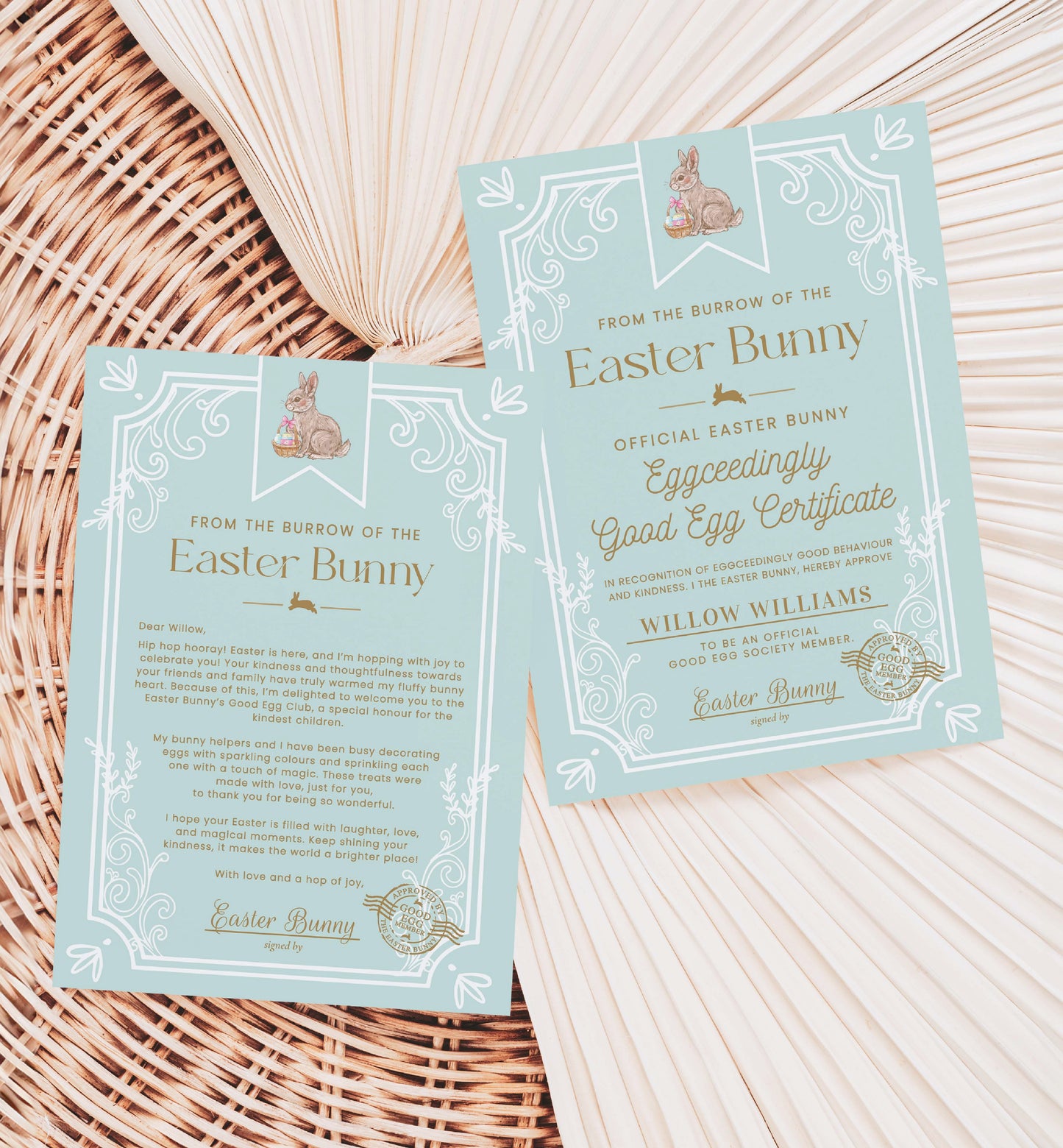Printable Letter From The Easter Bunny and Easter Good Egg Member Certificate, Easter Bunny Eggcellent Award Certificate, Easter Kids Gift, Easter Bunny Letter