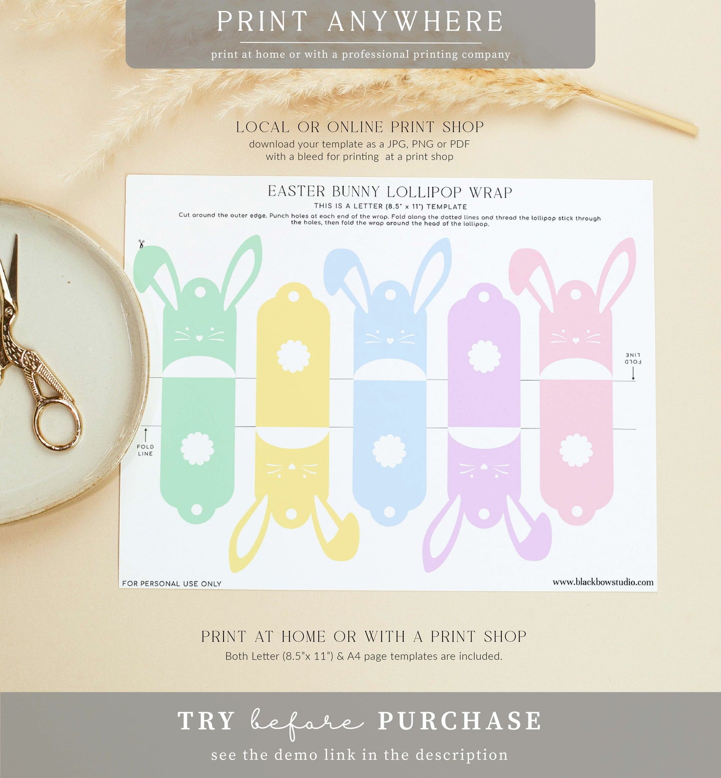 Easter | Printable Bunny Lollipop Tag Template