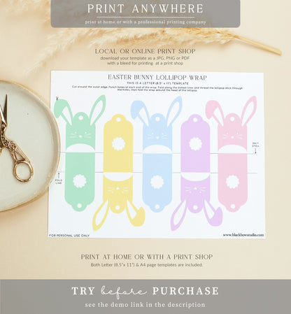 Easter | Printable Bunny Lollipop Tag Template