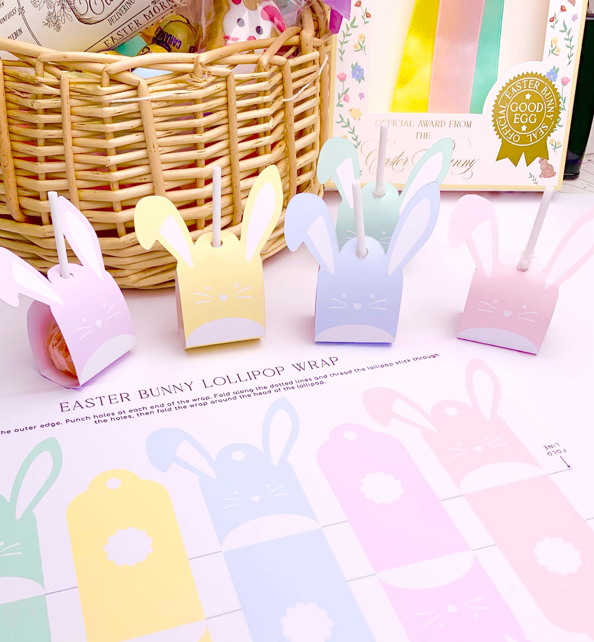 Printable Easter Bunny Lollipop Tags Template, Easter Bunny Lollipop Wrapper, Kids Easter Classroom Gifts, Easter Basket Stuffer Gift