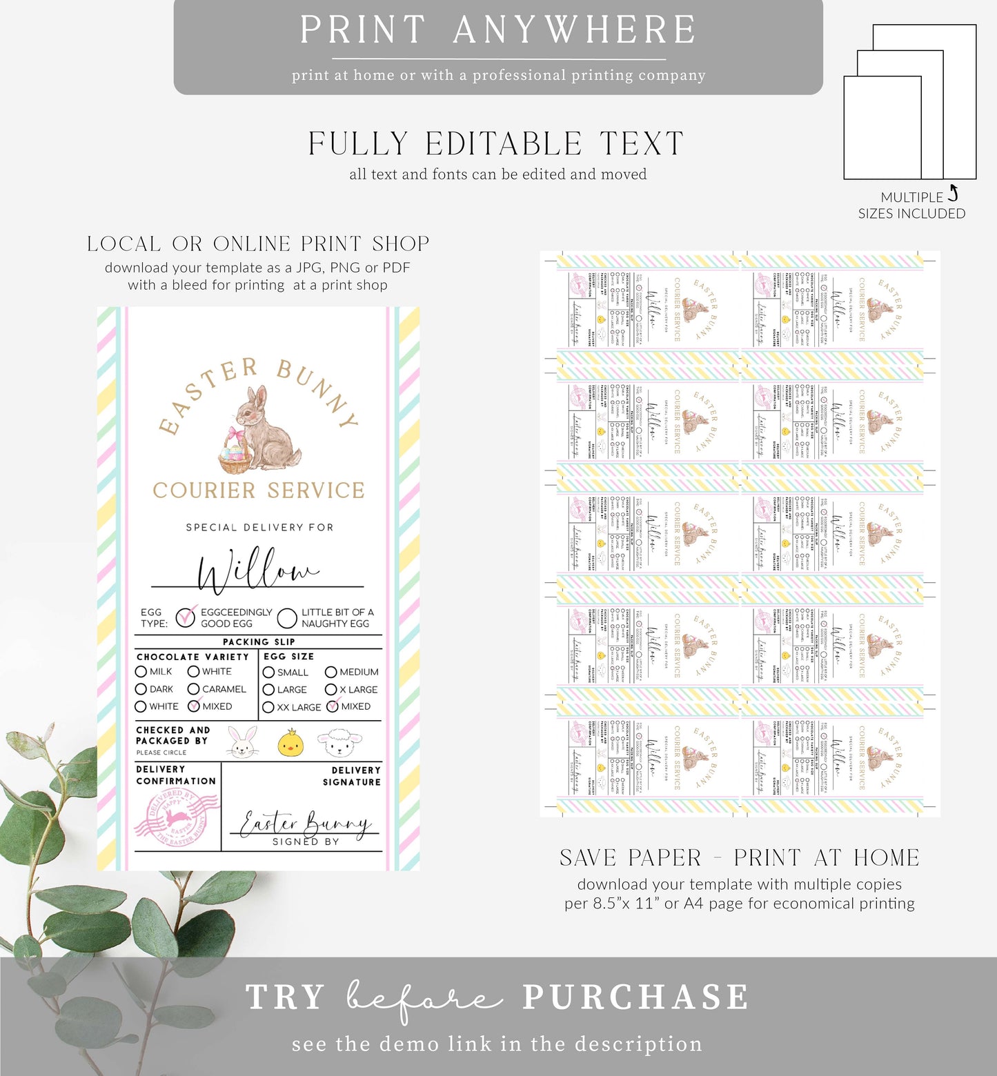 Easter Stripe | Printable Easter Packing Slip Gift Tag Template