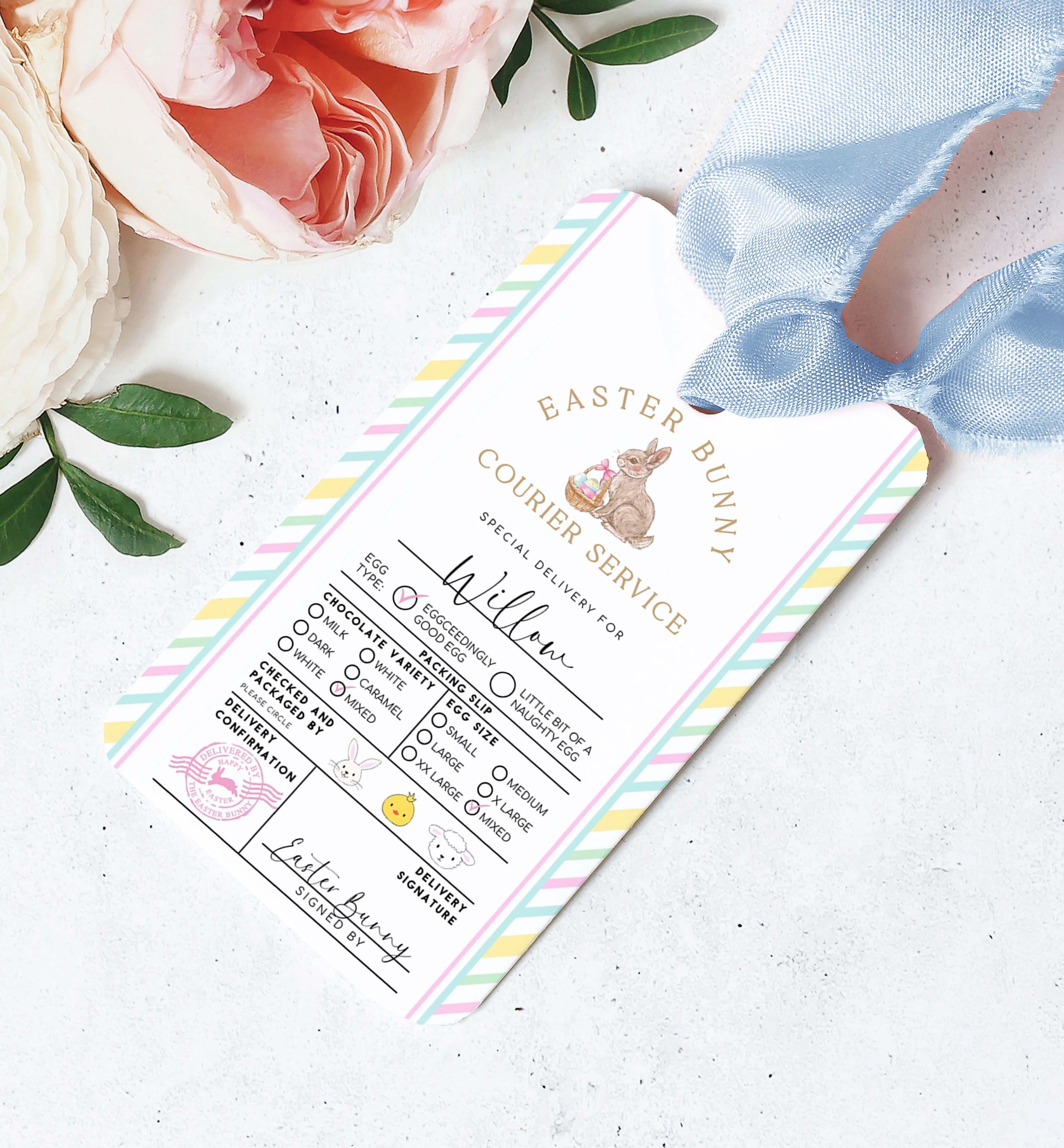 Printable Easter Bunny Egg Packing List Delivery Gift Tag, Easter Gift Tags, Easter Bunny Express Label, From The Easter Bunny Gift Tag