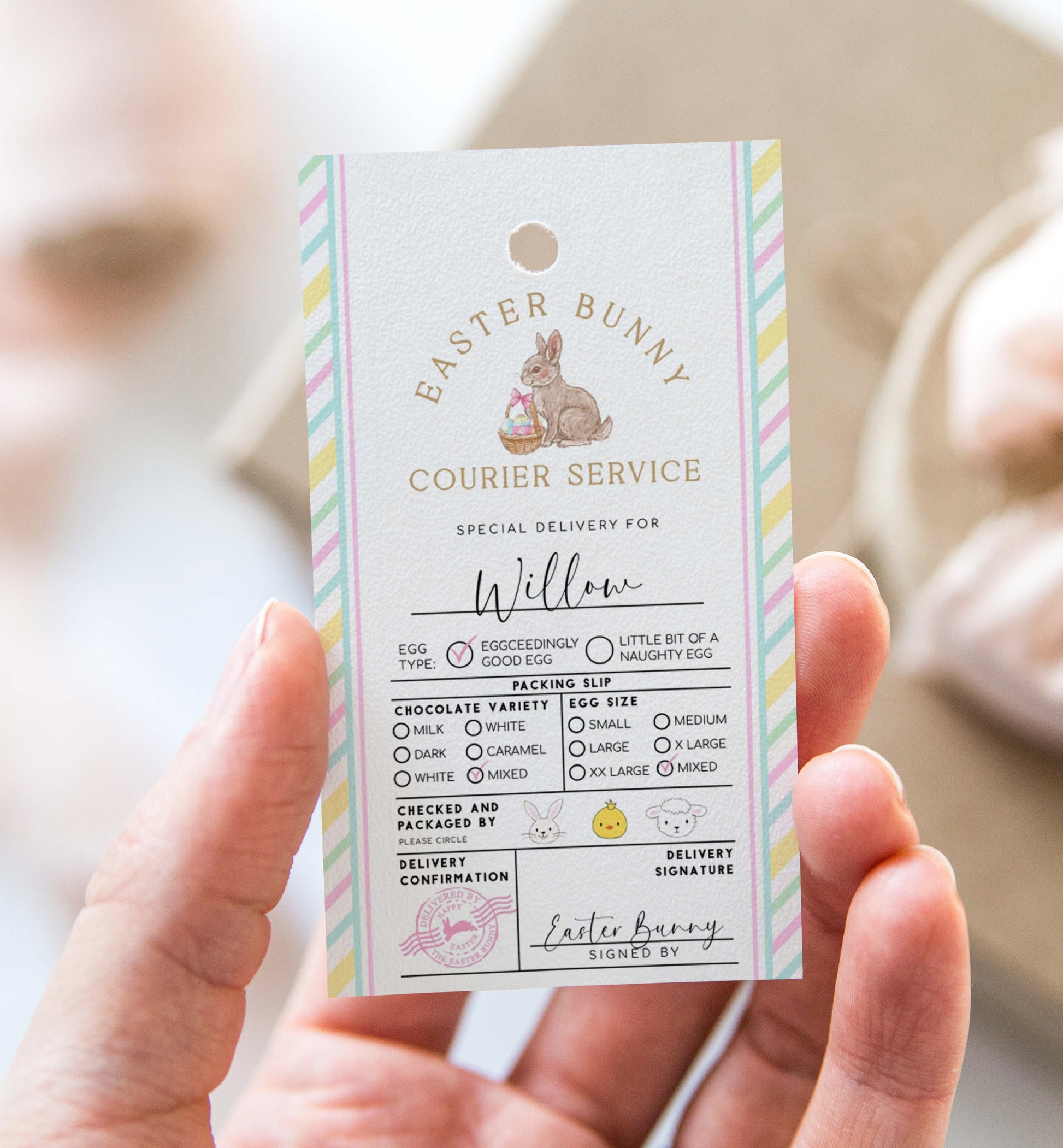 Printable Easter Bunny Egg Packing List Delivery Gift Tag, Easter Gift Tags, Easter Bunny Express Label, From The Easter Bunny Gift Tag