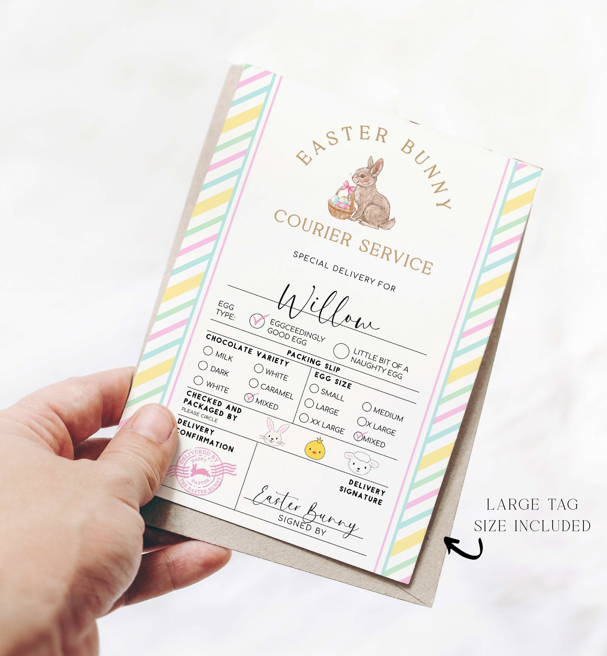 Printable Easter Bunny Egg Packing List Delivery Gift Tag, Easter Basket Gift Tags, Easter Bunny Express Label, From The Easter Bunny Gift Tag