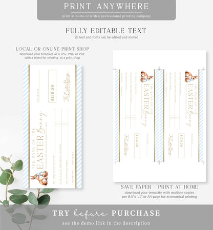 Stripe Blue | Printable Easter Cheque Gift Voucher Template