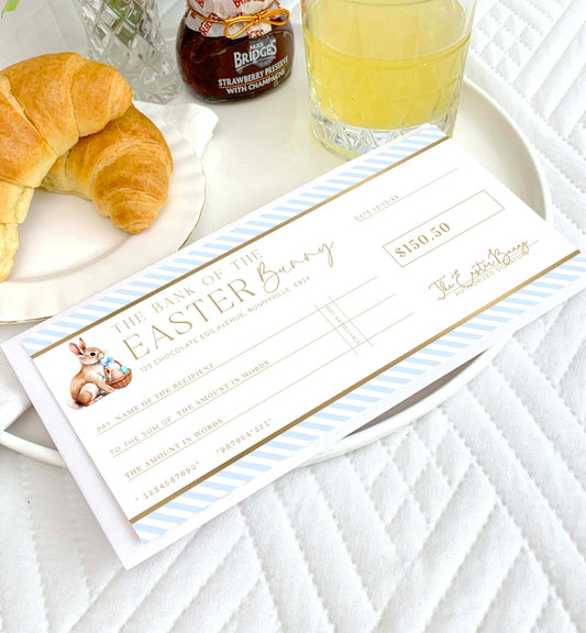 Easter Cheque Template, Fake Bank Cheque Gift Voucher, Custom Printable Gift Certificate Easter Present, Easter Bunny Gift Coupon, Stripe