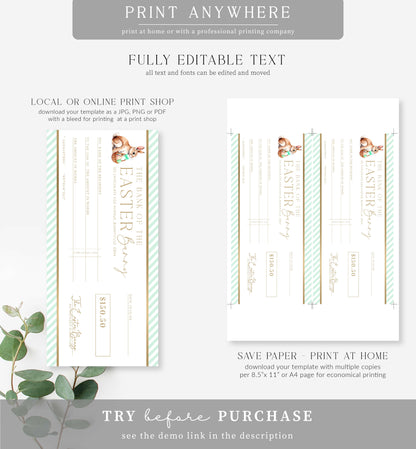 Stripe Green | Printable Easter Cheque Gift Voucher Template