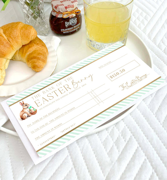 Easter Cheque Template, Fake Bank Cheque Gift Voucher, Custom Printable Gift Certificate Easter Present, Easter Bunny Gift Coupon, Stripe