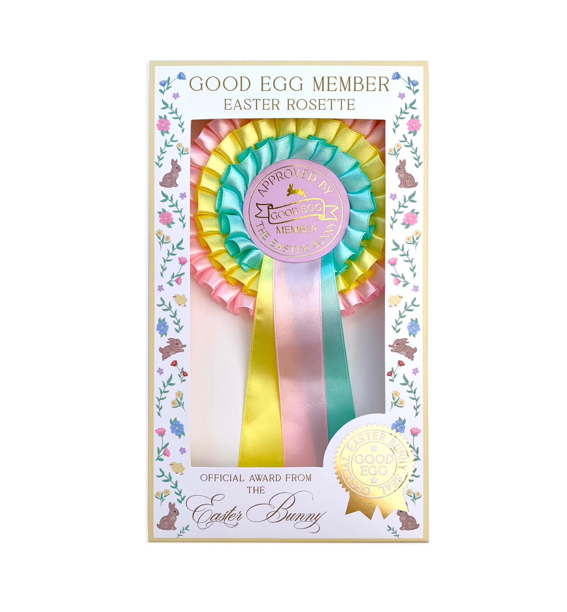 Pink, Yellow and Mint Green three tier satin ribbon easter good egg member rosette award Perfect for Easter Baskets