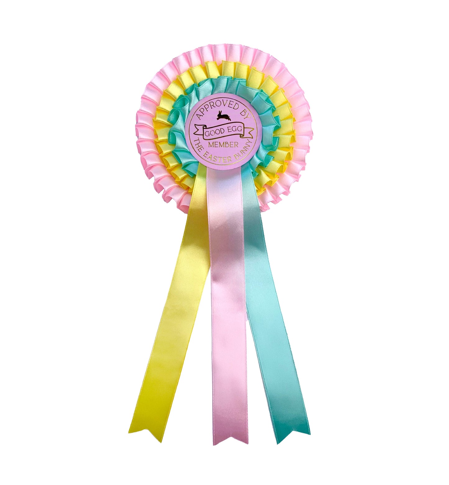 Pink, Yellow and Mint Green three tier satin ribbon easter good egg member rosette award Perfect for Easter Baskets