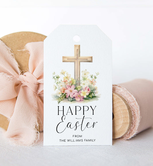 Easter Cross Gift Tag Template, Printable Happy Easter Gift Tag, Christian Church Tag, Religious Easter Tag, Easter Basket Tag, Easter Treat Tag, Easter Brunch Thank You, Easter Bunny Tag