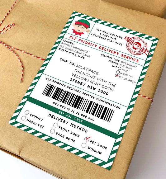 Elf Mail Shipping Labels North Pole Large Gift Tag Editable