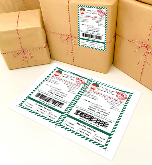 Printable Elf Arrival Box Shipping Label Sticker, North Pole Elf Mail Gift Tag, Santa's Workshop Christmas Special Delivery Shipping Label
