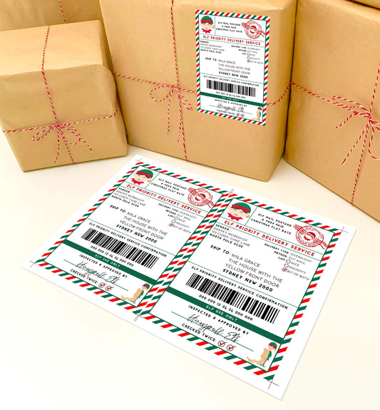 Printable Elf Mail Shipping Label Sticker, North Pole Mail Gift Tag, Santa&#39;s Workshop Christmas Special Delivery Shipping Label, Gift Tag, Elf Delivery Stamp, Elf Arrival Label