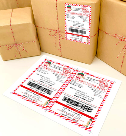 Printable Elf Arrival Box Shipping Label Sticker, North Pole Elf Mail Gift Tag, Santa's Workshop Christmas Special Delivery Shipping Label